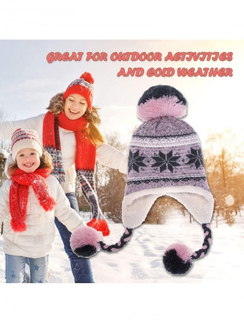 Skullies & Beanies Women Girl Winter Hats Knit Soft Warm Earflap Hood Cozy Large Snowflake Beanie - Pink - CY186H0IXH6 $19.34