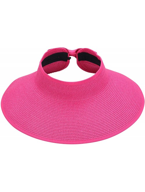 Sun Hats Roll-up Straw Sun Hat- Wide Brim Packable- Foldable- Adjustable Sun Visor Cap - Hot Pink - C818W40SQK9 $11.67