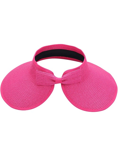 Sun Hats Roll-up Straw Sun Hat- Wide Brim Packable- Foldable- Adjustable Sun Visor Cap - Hot Pink - C818W40SQK9 $11.67