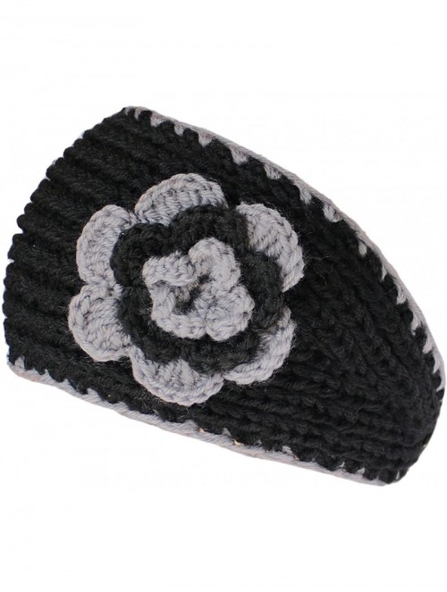 Headbands Winter Two Tone Flower Headband - Black - CH12N10HW5U $14.23