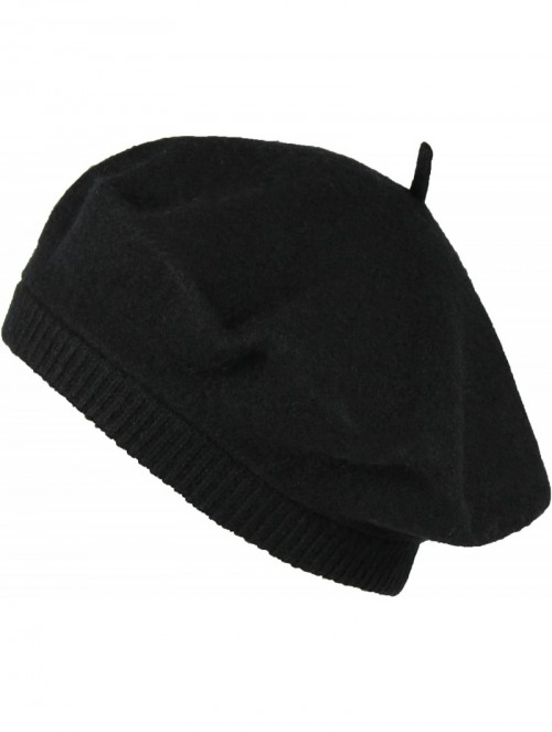 Berets Classic 100% Wool French Beret Hat w/Knit Cuff - Slouchy Winter Beanie Cap - Black - CF186GQS60R $15.35