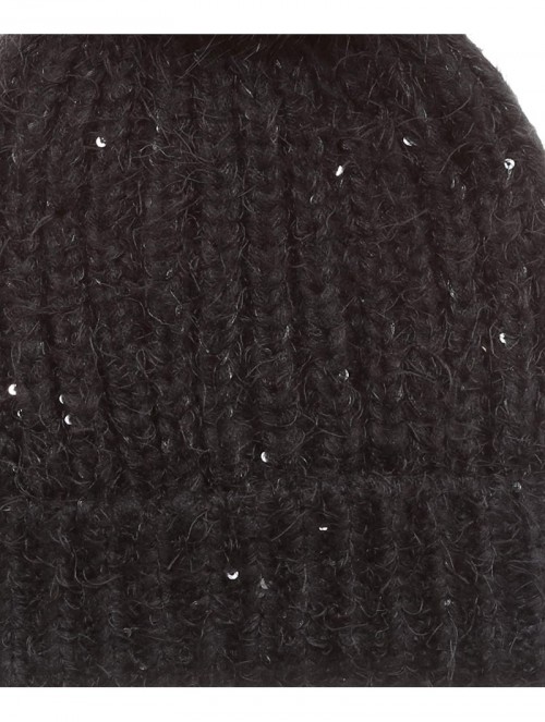 Skullies & Beanies Women's Soft Chunky Scattered Sequin Fuzzy Cable Knit Faux Pom Pom Beanie hat with Sherpa Lined - Black - ...