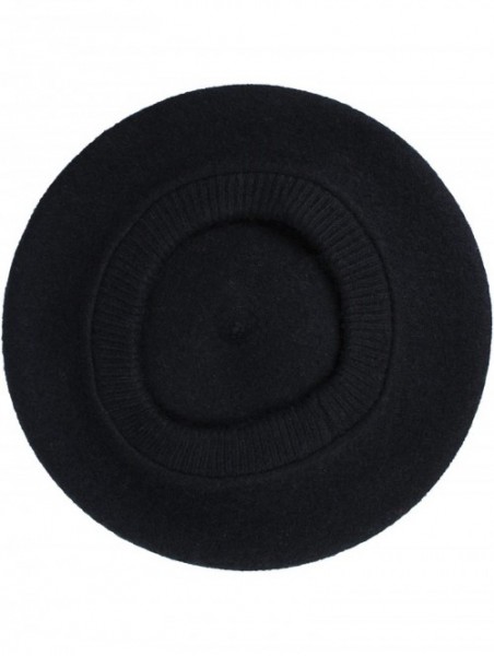 Berets Classic 100% Wool French Beret Hat w/Knit Cuff - Slouchy Winter Beanie Cap - Black - CF186GQS60R $15.35