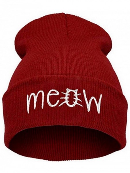 Skullies & Beanies Women's Winter Wool Cap Hip hop Knitting Skull hat - Meow Cat Red - C712O79BUX0 $13.04