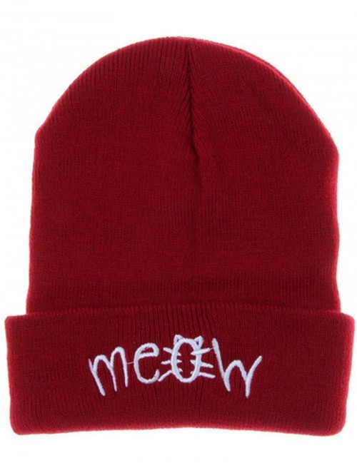 Skullies & Beanies Women's Winter Wool Cap Hip hop Knitting Skull hat - Meow Cat Red - C712O79BUX0 $13.04