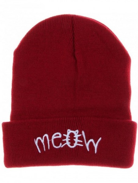 Skullies & Beanies Women's Winter Wool Cap Hip hop Knitting Skull hat - Meow Cat Red - C712O79BUX0 $13.04