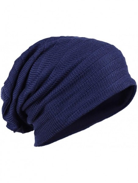 Skullies & Beanies Slouchy Beanie Hat for Mens Women Winter Summer Long Oversized Beanie Knit Cap - Navy Blue - CT18XRSR08E $...