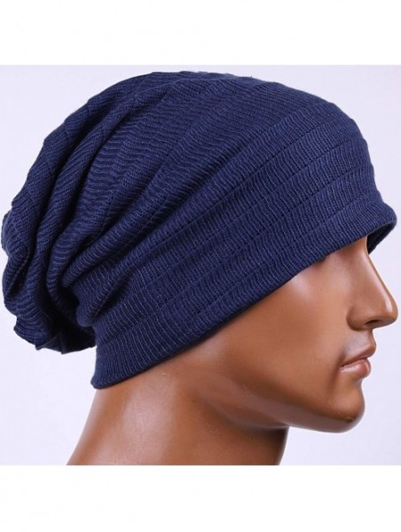 Skullies & Beanies Slouchy Beanie Hat for Mens Women Winter Summer Long Oversized Beanie Knit Cap - Navy Blue - CT18XRSR08E $...