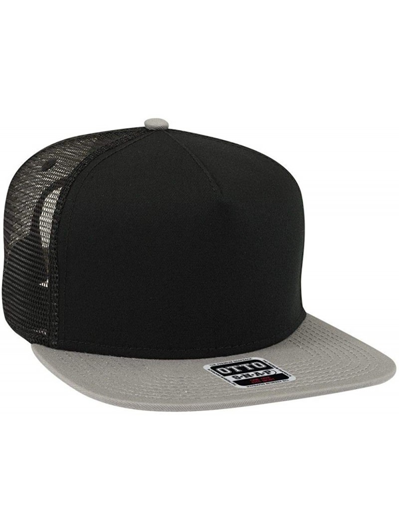 Baseball Caps Square Flat Visor SNAP 5 Panel Mesh Back Trucker Snapback Hat - Gry/Blk/Blk - CZ12O1Q6NLL $15.61