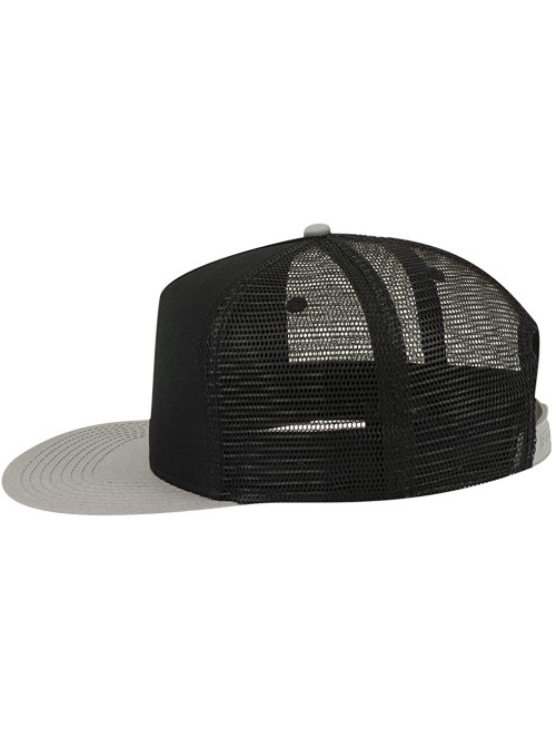 Baseball Caps Square Flat Visor SNAP 5 Panel Mesh Back Trucker Snapback Hat - Gry/Blk/Blk - CZ12O1Q6NLL $15.61