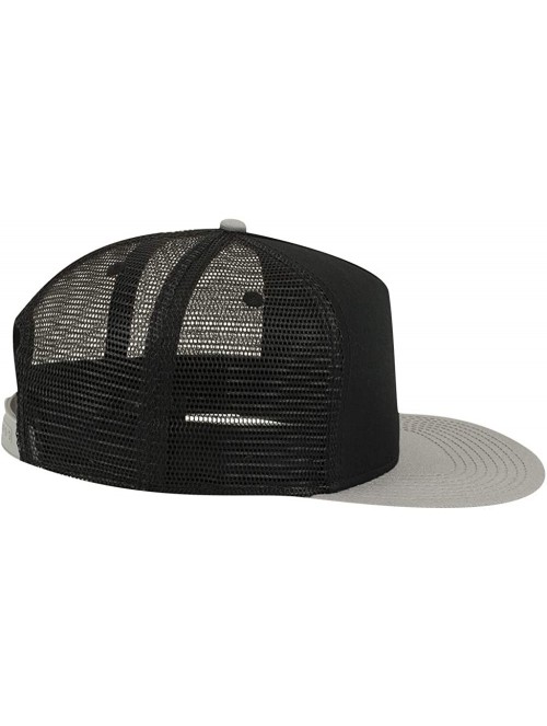 Baseball Caps Square Flat Visor SNAP 5 Panel Mesh Back Trucker Snapback Hat - Gry/Blk/Blk - CZ12O1Q6NLL $15.61