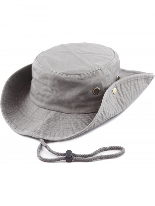 Sun Hats 100% Cotton Stone-Washed Safari Wide Brim Foldable Double-Sided Sun Boonie Bucket Hat - Grey - CX12OCV8M7Z $14.37