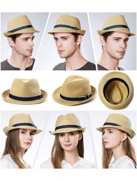 Fedoras Packable Straw Fedora Panama Sun Summer Beach Hat Cuban Trilby Men Women 55-61cm - 89600-beige - CQ18S5772KH $32.97