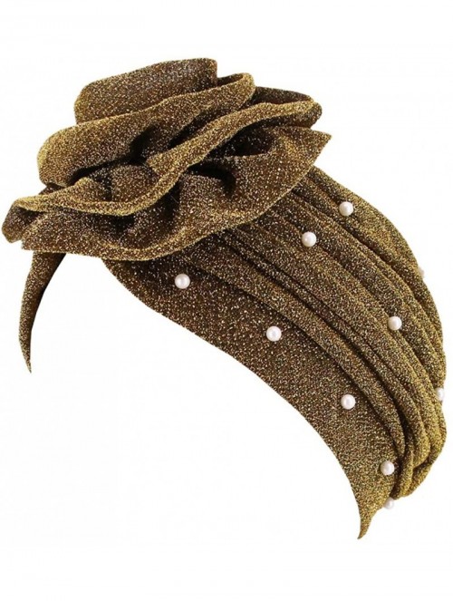 Skullies & Beanies African Printing Turban Cap Hairwrap Headwear Sleep Chemo Bonnet Hat Beanie for Women - Gold Shiny Turban ...