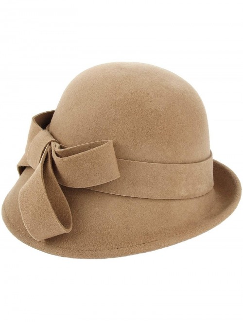 Bucket Hats Woman Bucket Hats Wool 1920S Vintage Cloche Winter Hat Bow Accent - Camel - C91948N9O38 $18.68