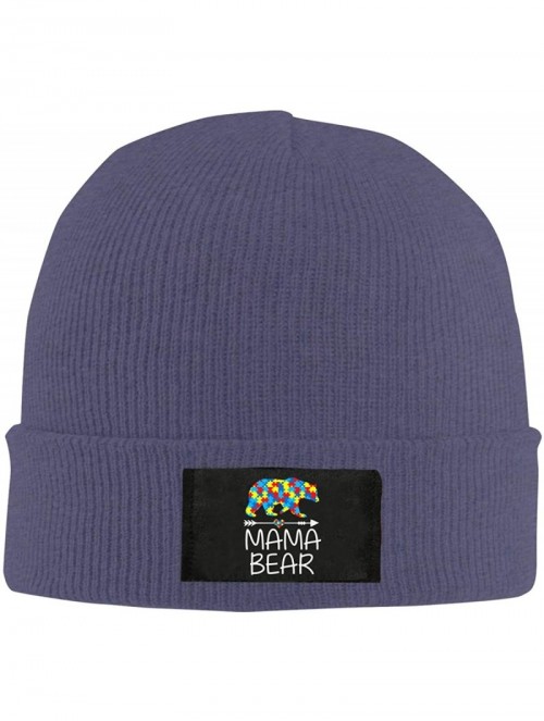 Skullies & Beanies Mens and Womens Funny Mama Bear Autism Awareness Knitting Hat- 100% Acrylic Warm Skiing Cap - Navy - C018U...
