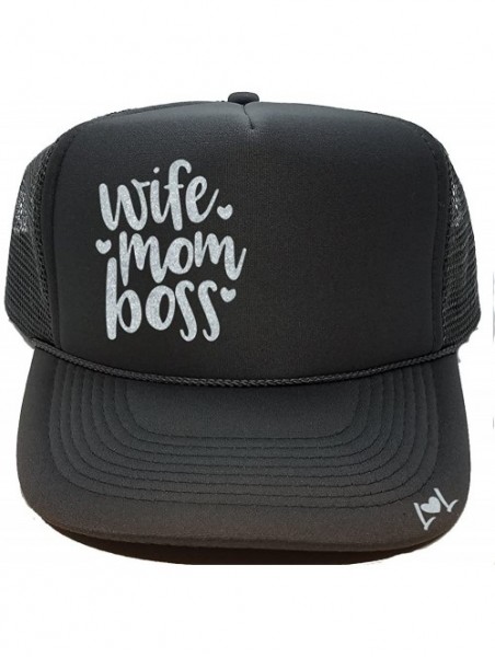 Baseball Caps Wife Mom Boss - Glitter Trucker Hat (Custom) - Black - CJ1887LGN4G $23.99