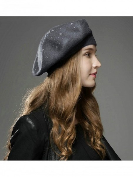 Berets Women Beret Hat French Wool Beret Beanie Cap Classic Solid Color Autumn Winter Hats - Dark Grey - CF18H0AOU43 $16.94
