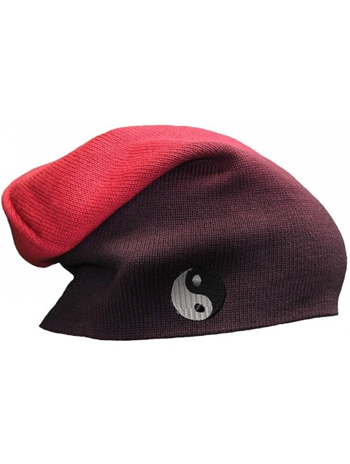 Skullies & Beanies Custom Slouchy Beanie Ying Yang B Embroidery Skull Cap Hats for Men & Women - Red - C518A57OYED $23.61