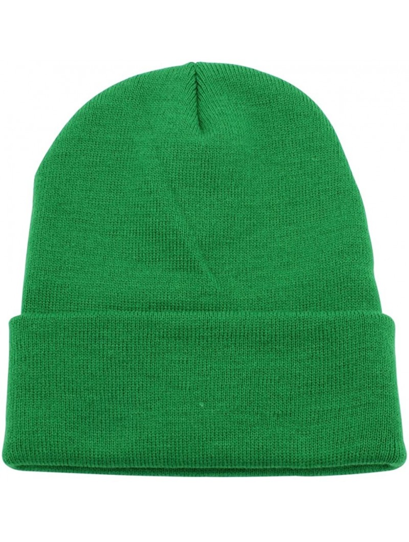 Skullies & Beanies Beanie Men Women - Unisex Cuffed Plain Skull Knit Hat Cap - Kelly Green - CW12MY4VBZB $10.97