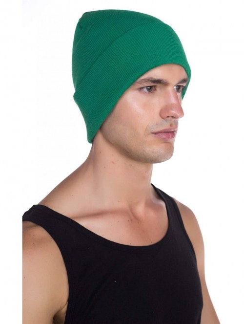 Skullies & Beanies Beanie Men Women - Unisex Cuffed Plain Skull Knit Hat Cap - Kelly Green - CW12MY4VBZB $10.97