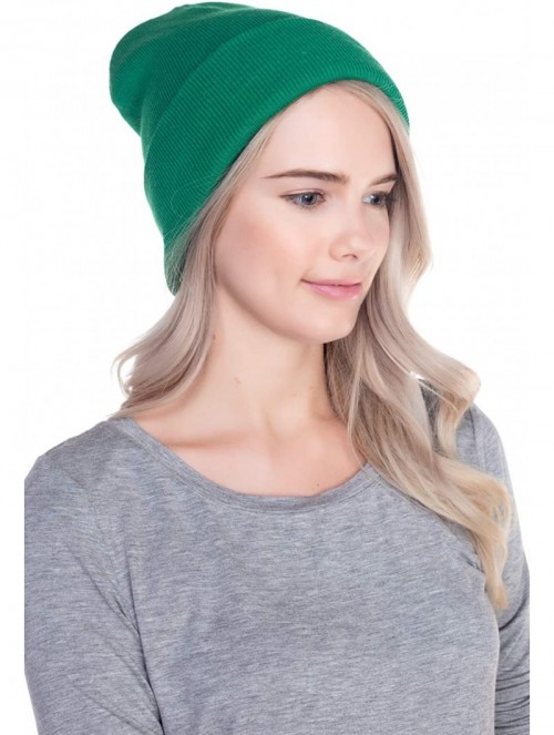 Skullies & Beanies Beanie Men Women - Unisex Cuffed Plain Skull Knit Hat Cap - Kelly Green - CW12MY4VBZB $10.97