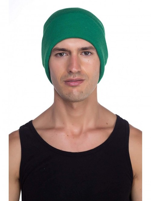 Skullies & Beanies Beanie Men Women - Unisex Cuffed Plain Skull Knit Hat Cap - Kelly Green - CW12MY4VBZB $10.97