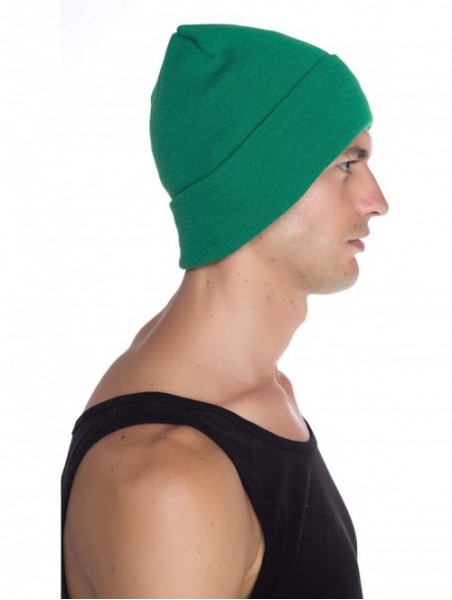 Skullies & Beanies Beanie Men Women - Unisex Cuffed Plain Skull Knit Hat Cap - Kelly Green - CW12MY4VBZB $10.97