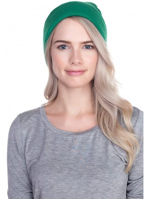 Skullies & Beanies Beanie Men Women - Unisex Cuffed Plain Skull Knit Hat Cap - Kelly Green - CW12MY4VBZB $10.97