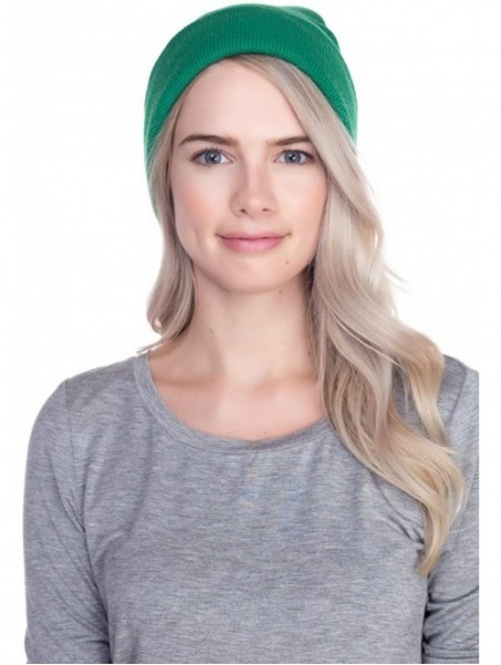 Skullies & Beanies Beanie Men Women - Unisex Cuffed Plain Skull Knit Hat Cap - Kelly Green - CW12MY4VBZB $10.97