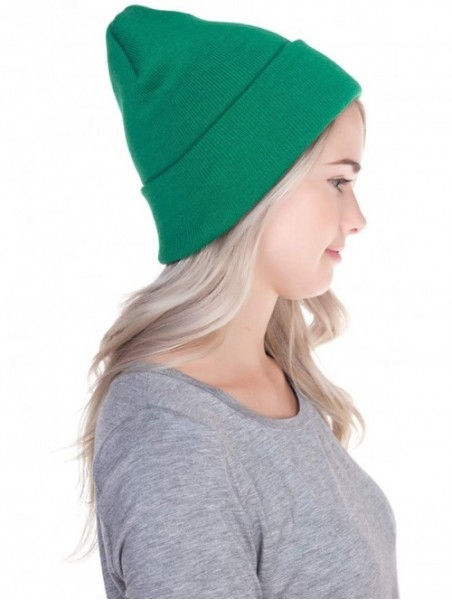 Skullies & Beanies Beanie Men Women - Unisex Cuffed Plain Skull Knit Hat Cap - Kelly Green - CW12MY4VBZB $10.97