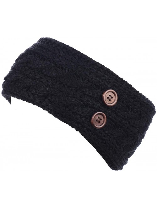 Headbands Women's Winter Chic Cable Warm Fleece Lined Crochet Knit Headband Turban - Black - CC18IL5QNG6 $15.49