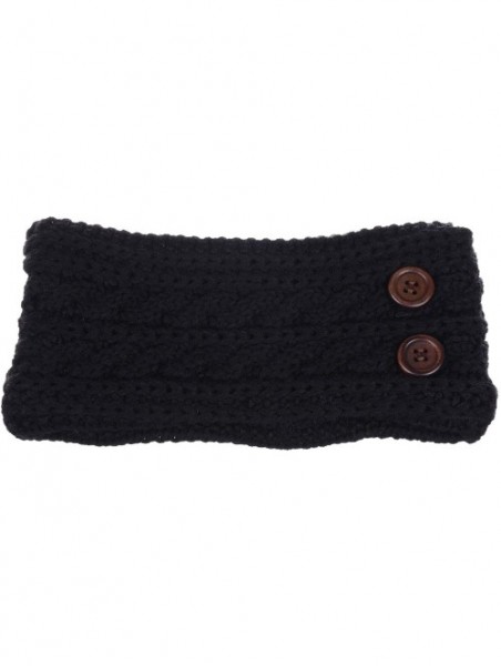 Headbands Women's Winter Chic Cable Warm Fleece Lined Crochet Knit Headband Turban - Black - CC18IL5QNG6 $15.49