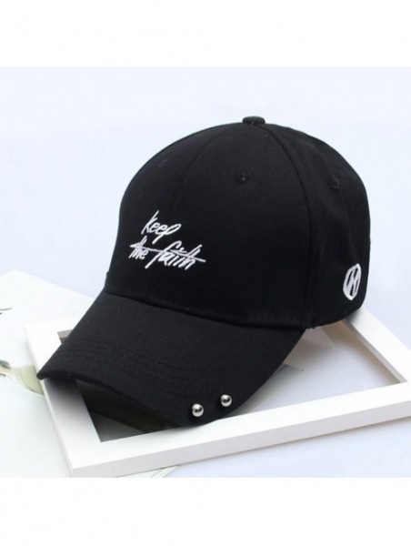 Baseball Caps Women's Iron Ring Pin Retro Baseball Cap Trucker Hat - Bead Letters Black - CV186NZTK9Z $18.03