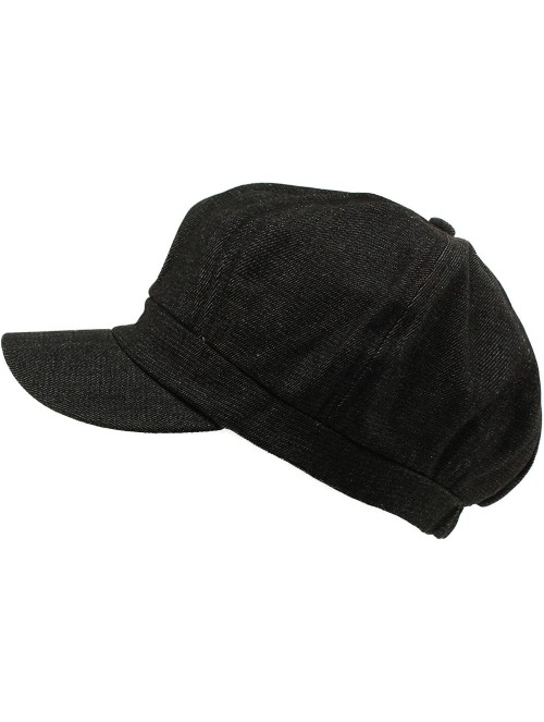 Newsboy Caps Summer 100% Cotton Plain Blank 8 Panel Newsboy Gatsby Apple Cabbie Cap Hat - Denim Black - C6187CW8H5W $16.70