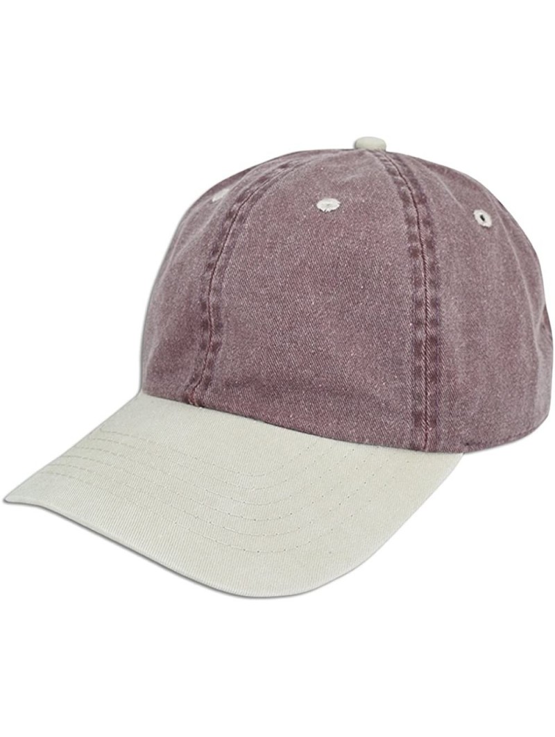 Baseball Caps Dad Hat Pigment Dyed Two Tone Plain Cotton Polo Style Retro Curved Baseball Cap 1200 - Burgundy / Sand - CB17X3...