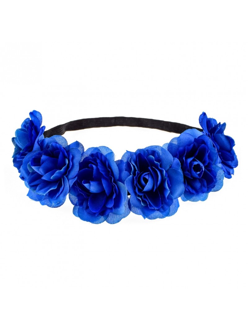 Headbands Rose Flower Headband Floral Crown Mexican Hair Wreath (Blue) - Blue - C31862YEYGG $13.60