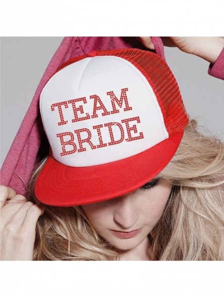 Baseball Caps Team Bride Baseball Hat Crystal Bridal Wedding Party Trucker Cap - Red - C712GNLBIPH $12.34