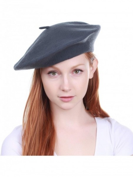 Berets 100% Wool French Beret for Womens Solid Colors Mens - Dark Gray - CR18HCIZD4W $12.12