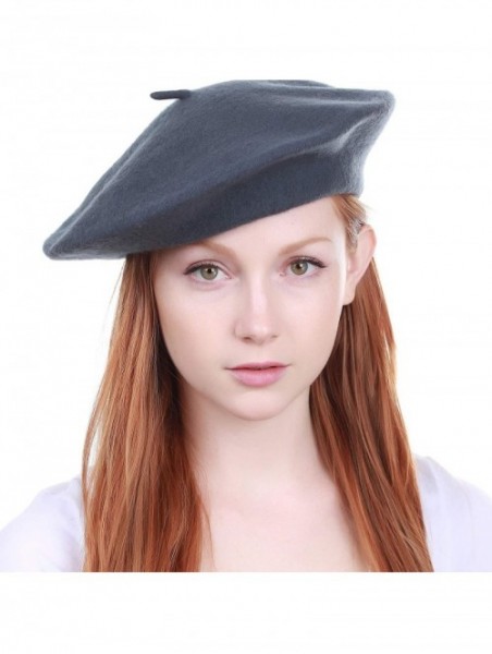 Berets 100% Wool French Beret for Womens Solid Colors Mens - Dark Gray - CR18HCIZD4W $12.12