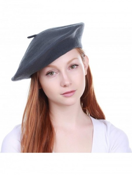 Berets 100% Wool French Beret for Womens Solid Colors Mens - Dark Gray - CR18HCIZD4W $12.12