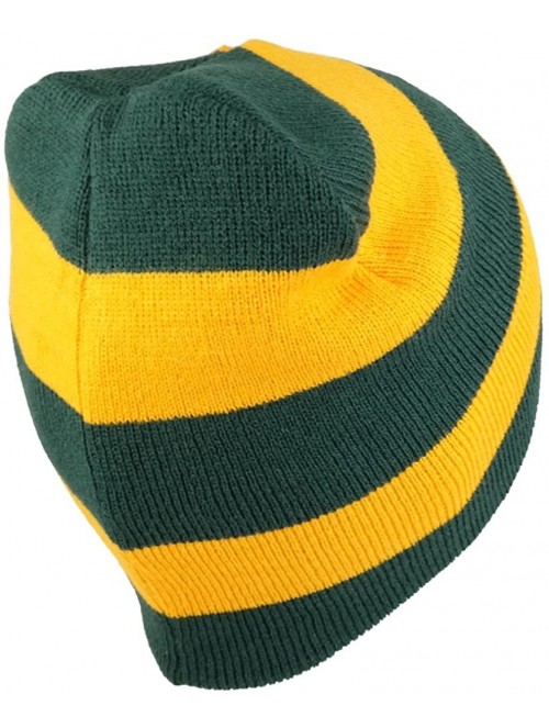 Skullies & Beanies Two Tone Thick Striped Acrylic Knit Short Winter Beanie Hat - Dark Green Gold - C41863C845E $11.73