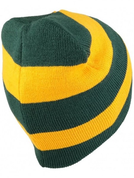 Skullies & Beanies Two Tone Thick Striped Acrylic Knit Short Winter Beanie Hat - Dark Green Gold - C41863C845E $11.73