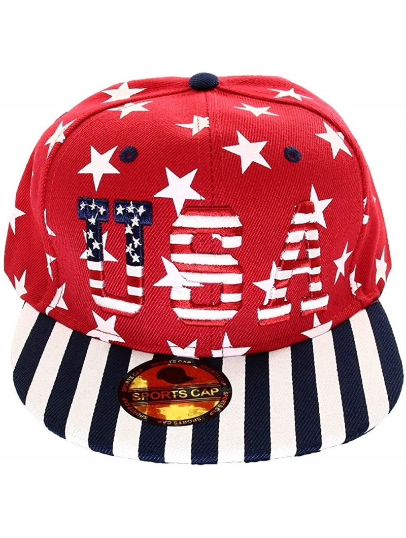 Baseball Caps USA American Flag Printed Baseball Cap Snapback Adjustable Size - Usa - Red - CK11AU7F2SJ $14.66