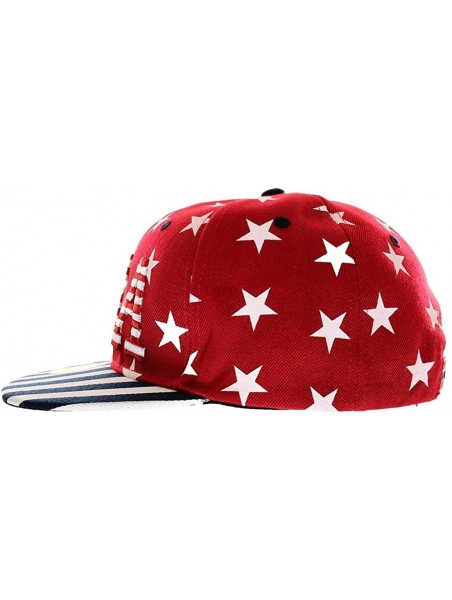 Baseball Caps USA American Flag Printed Baseball Cap Snapback Adjustable Size - Usa - Red - CK11AU7F2SJ $14.66