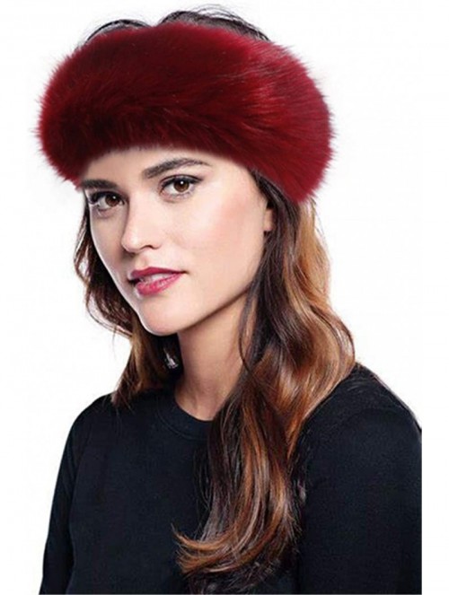 Cold Weather Headbands Women's Faux Fur Headband with Elastic Winter Earwarmer Earmuff Hat Ski - Wine Red - CG12MZP6LUH $19.13