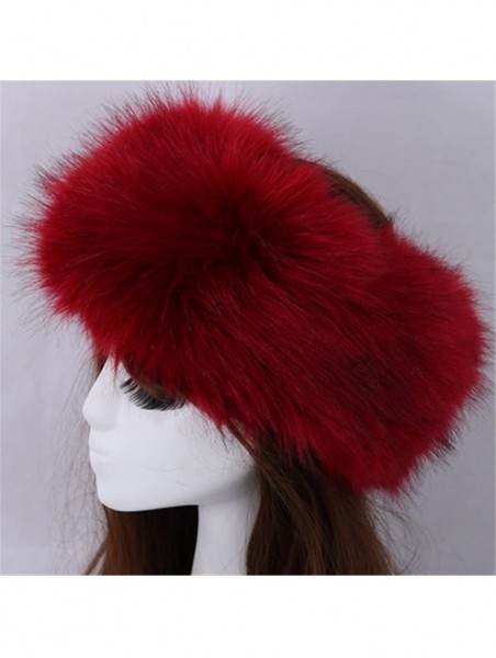 Cold Weather Headbands Women's Faux Fur Headband with Elastic Winter Earwarmer Earmuff Hat Ski - Wine Red - CG12MZP6LUH $19.13