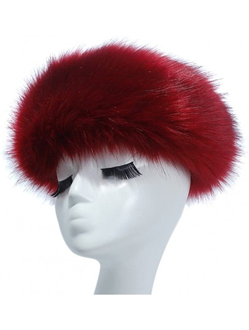 Cold Weather Headbands Women's Faux Fur Headband with Elastic Winter Earwarmer Earmuff Hat Ski - Wine Red - CG12MZP6LUH $19.13