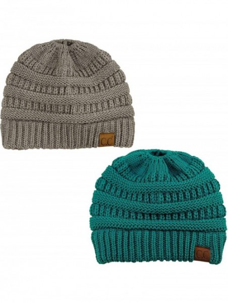 Skullies & Beanies Ponytail Messy Bun BeanieTail Soft Winter Knit Stretchy Beanie Hat Cap - CL18QX3X773 $25.37