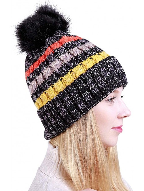 Skullies & Beanies Women Winter Warm Beanie Hat Soft Fleece Knit Ski Skull Cap with Pom - Black - CT18I0ENMXE $15.79